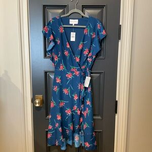 Charles Henry Blue Floral Wrap Dress Size L